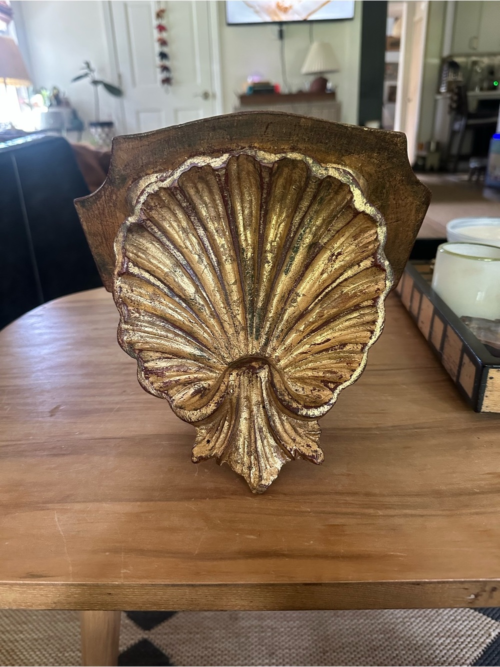 Made in Italy gilded vintage gold wooden shell shelf 9”wide x 9” length stunning